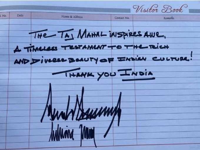 trump visitors book taj