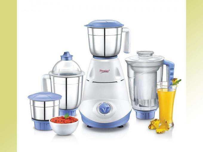 Prestige Iris(750 Watt) Mixer Grinder with 3 Stainless Steel Jar + 1 Juicer Jar,White and Blue