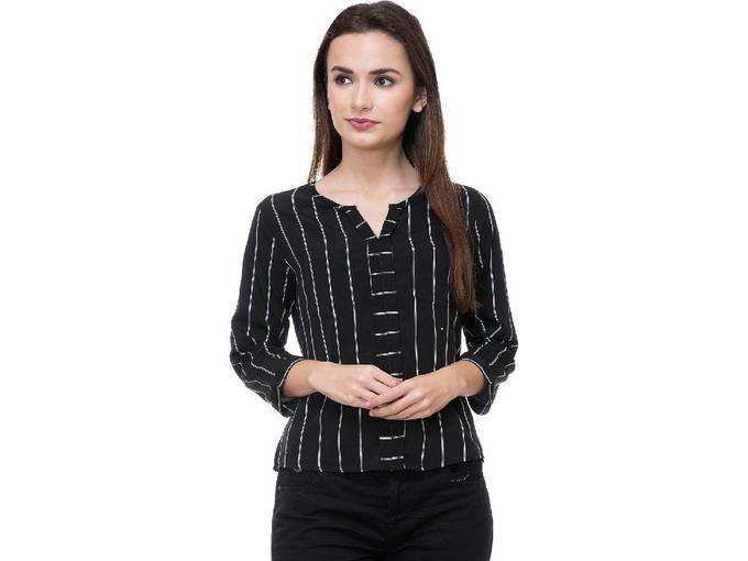 Black & White Polycrepe Casual Tops for Women