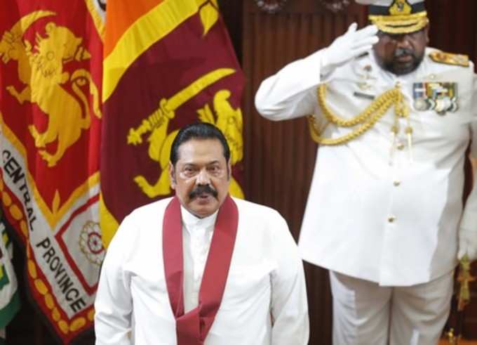 Colombo: Sri Lanka&#39;s new Prime Minister Mahinda Rajapaksa stands for the nationa...