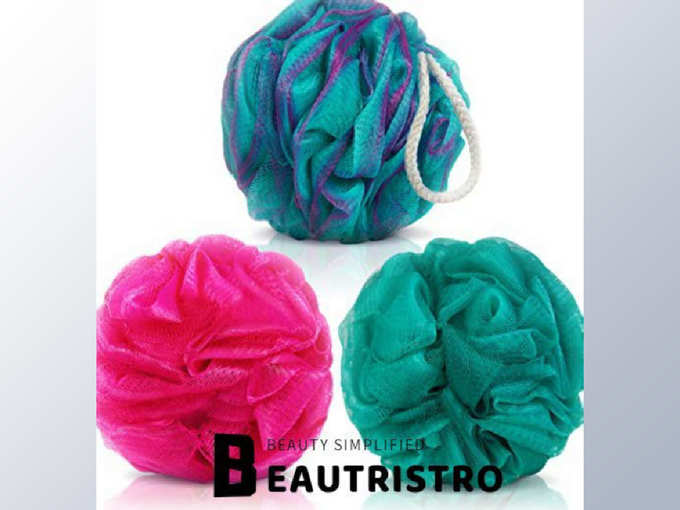 BEAUTRISTRO Round Scrub Bath Sponge Loofah for Men and Women (Random Colour) -Set of 3