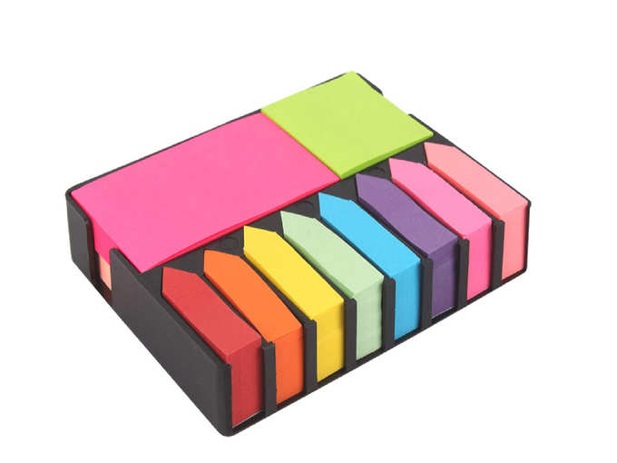 Pinzo Sticky Note Memo Pad With 8 Index Tabs, Bright Neon Colors