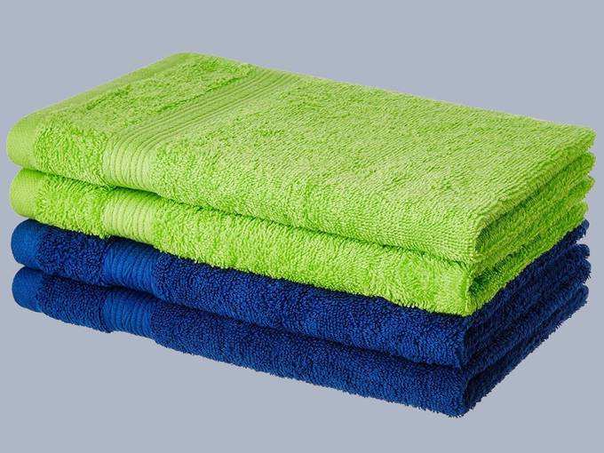 Amazon Brand - Solimo 100% Cotton 4 Piece Hand Towel Set, 500 GSM (Iris Blue and Spring Green)