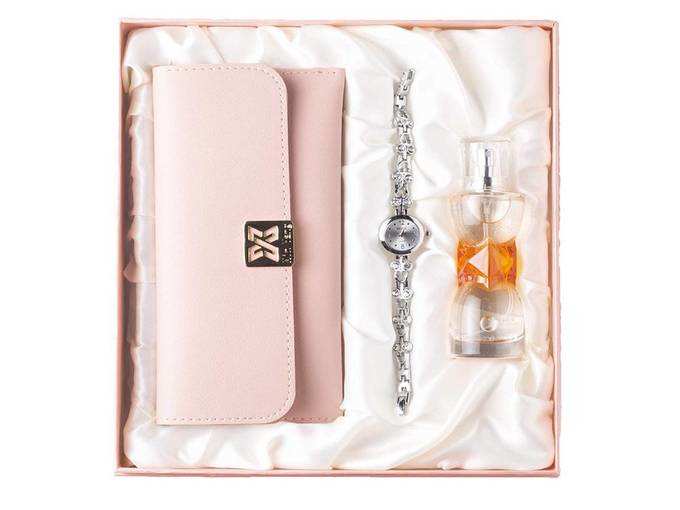 Women&#39;s Luxurious Perfume, Watch and Multicolour Clutch Combo Set
