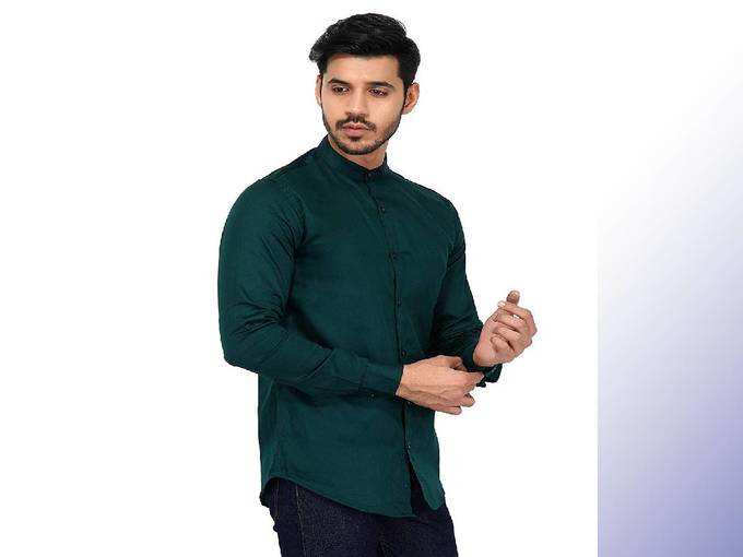 Men&#39;s Cotton Solid Chinese Collar Shirt