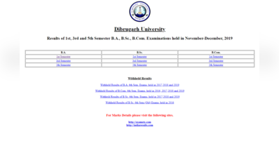 Dibrugarh University Result 2019: UG कोर्सेस के विभिन्न सेमेस्टर का रिजल्ट जारी, यहां देखें