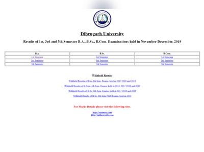 Dibrugarh University Result 2019: UG कोर्सेस के विभिन्न सेमेस्टर का रिजल्ट जारी, यहां देखें