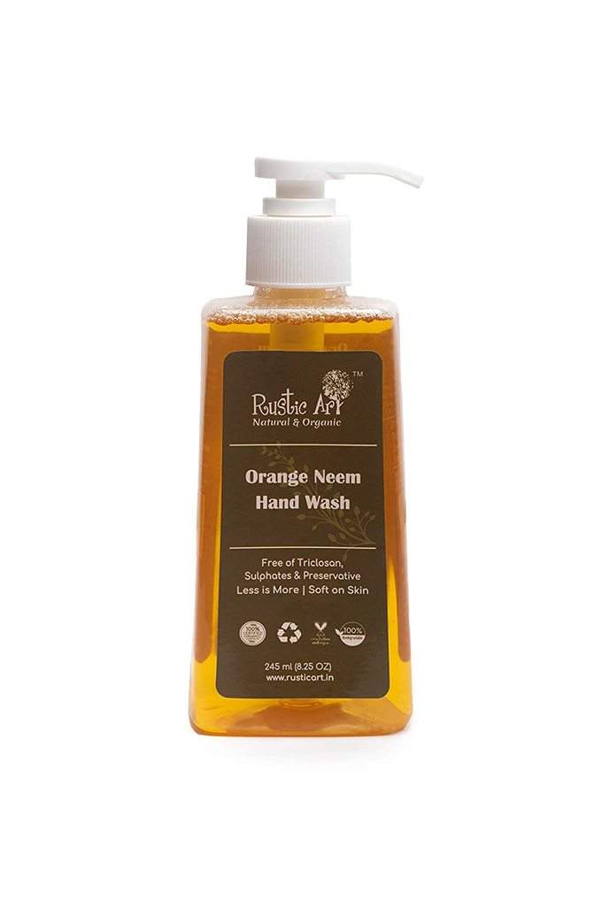 Rustic Art Orange Neem Organic Hand Wash | Natural, Vegan, All Purpose | Sulphate, Paraben Free | 245ml