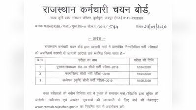 RSMSSB Exam Cancelled 2020: कोरोना वायरस के कारण कई एग्जाम स्थगित, पढ़ें ऑफिशल नोटिस