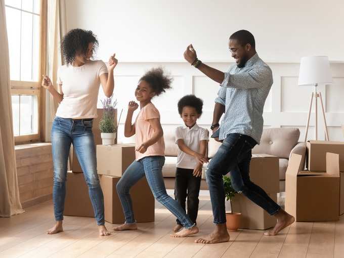 Happy family dancing