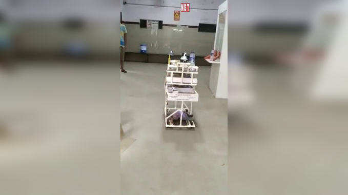 जोधपुर में कोरोना मरीजों को रोबोट ट्रॉली से दवा-खाना सप्लाई, देखें- VIDEO