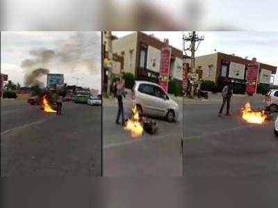 മദ്യലഹരിയിൽ നടുറോഡിൽ ബൈക്കിന് തീയിട്ടു; ബെം​ഗളൂരുവിൽ യുവാവ് അറസ്റ്റിൽ