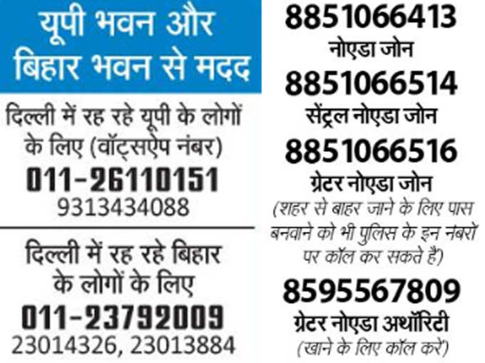 दिल्ली में फंसे प्रवासियों के लिए हेल्पलाइन नंबर