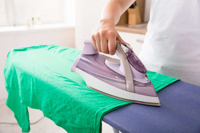 Woman Ironing Green T-shirt