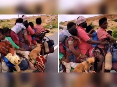 એક બાઈક પર 6 લોકો, 2 કૂતરા અને ભારે સામાન લઈને નીકળ્યો વ્યક્તિ, જુઓ વીડિયો