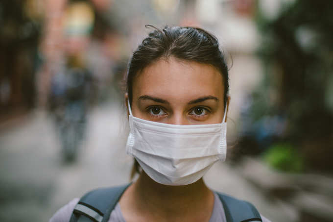 Young woman with face mask in the street