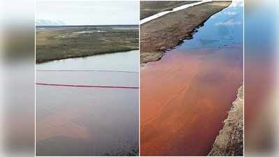 रूस: हजारों टन डीजल मिलने के बाद सफेद से लाल हुई साइबेरियाई नदी