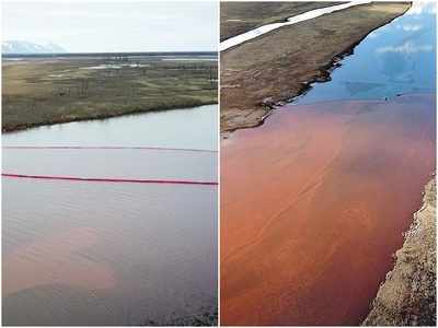 रूस: हजारों टन डीजल मिलने के बाद सफेद से लाल हुई साइबेरियाई नदी