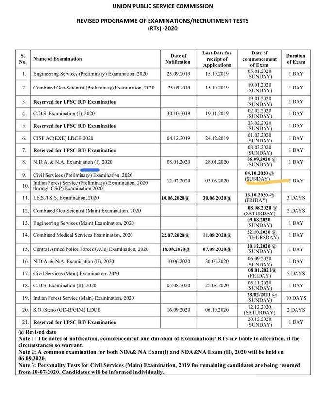 IAS IFS prelims 2020 exam date