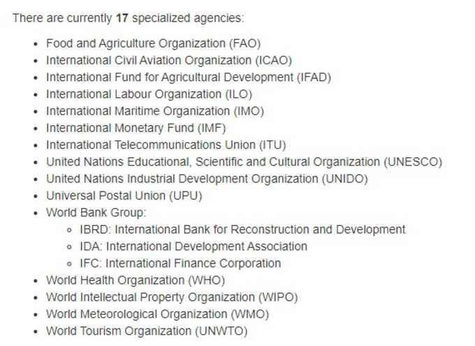 list of UN agencies