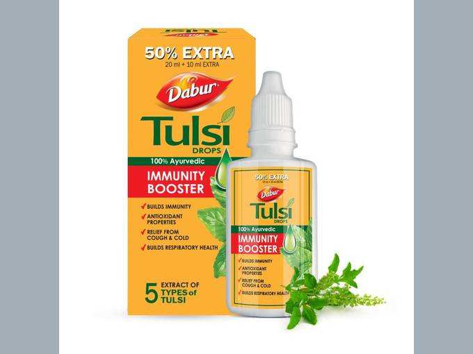 Dabur Tulsi Drops- 50% Extra: Concentrated Extract of 5 Rare Tulsi for Natural Immunity Boosting &amp; Cough and Cold Relief