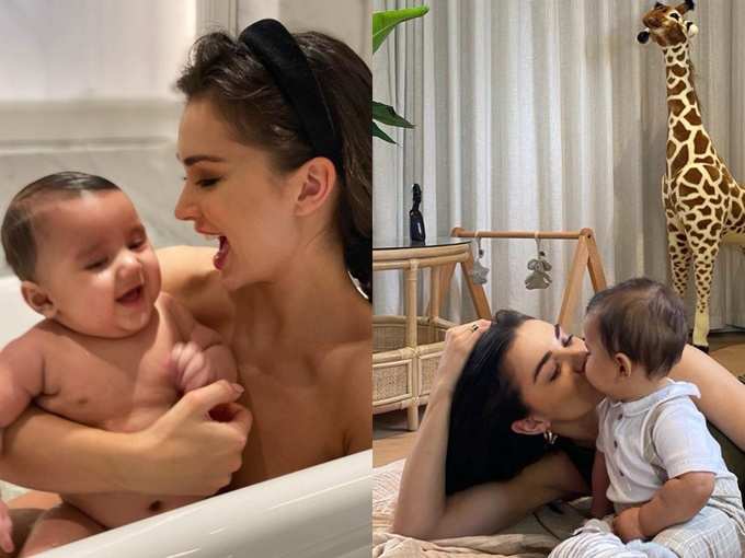 Amy jackson with her son