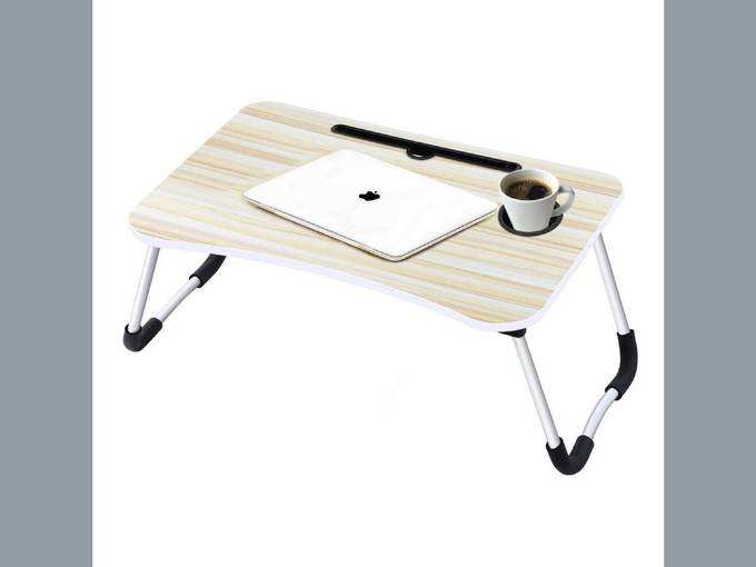 DOMESTICA Portable/Ergonomic and Rounded Edges/Non-Slip Legs Smart Multi-Purpose Laptop, Stand/Study/Bed Table (Grain White Apple)