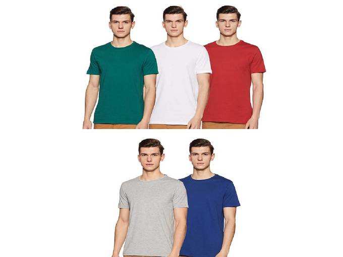 Amazon Brand - Symbol Men&#39;s Solid Regular Fit Half Sleeve Cotton T-Shirt (Combo Pack of 5) :
