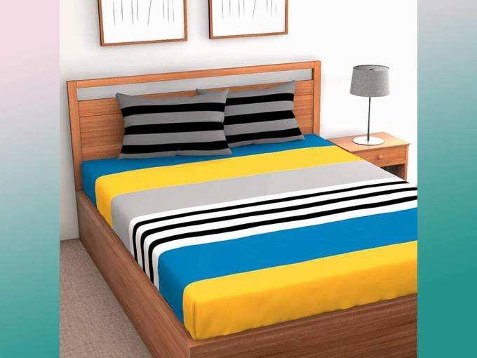 Loreto – A Quality Linen Brand 144 TC 100% Cotton Stripe Double Bedsheet with 2 Pillow Covers, Multi Colour