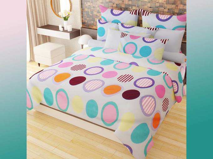 Home Candy Candy Colorful 152 TC 3-D Microfiber Double Bedsheet with 2 Pillow Covers - Geometric, Multicolour