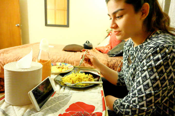 A girl eating food