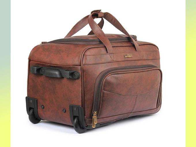 The Clownfish Unisex Reiziger 40 L Faux Leather Travel Duffle Trolley, Duffel Bag with Wheels (Cinnamon)