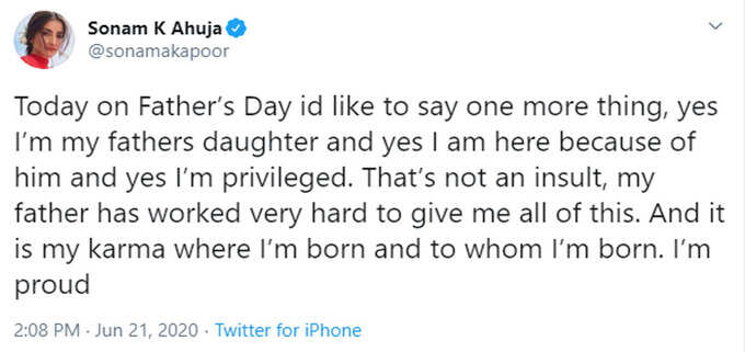 Sonam Kapoor Tweet on Father&#39;s Day