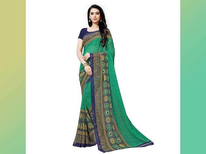 KASHVI SAREES Georgette with blouse piece Saree (1496_ Green_ One Size)