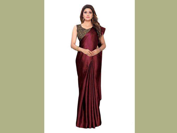 VRAJ Women&#39;s Satin &amp; Silk Saree With Unstitched Blouse Piece