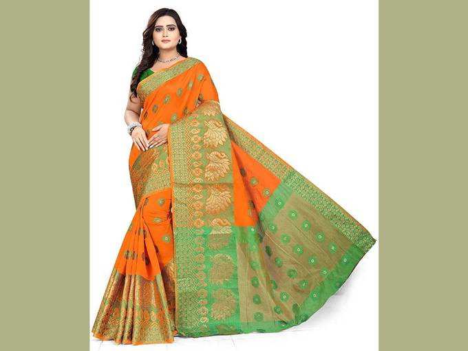 ANGHAN BROTHERS Women&#39;s Cotton Saree With Blouse Piece