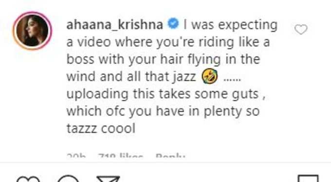 Ahaana Comment on shraddha Srinath Bike Video