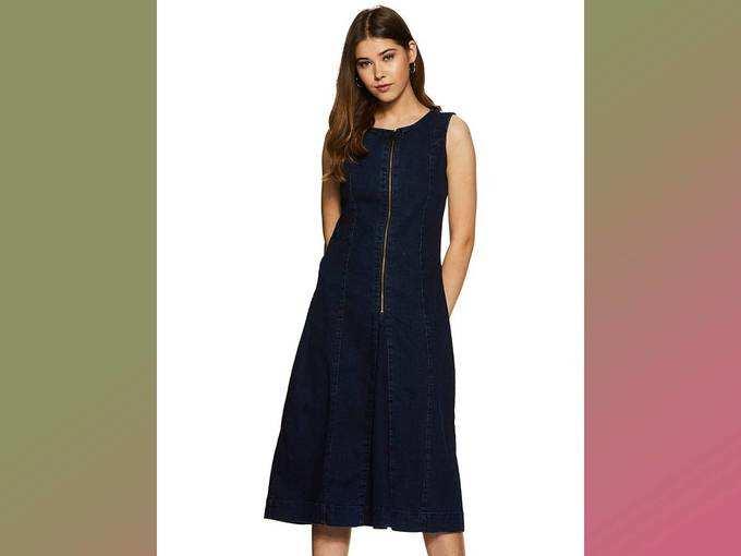 Amazon Brand - Inkast Denim Co. Womens Solid A-Line Sleeveless Dress