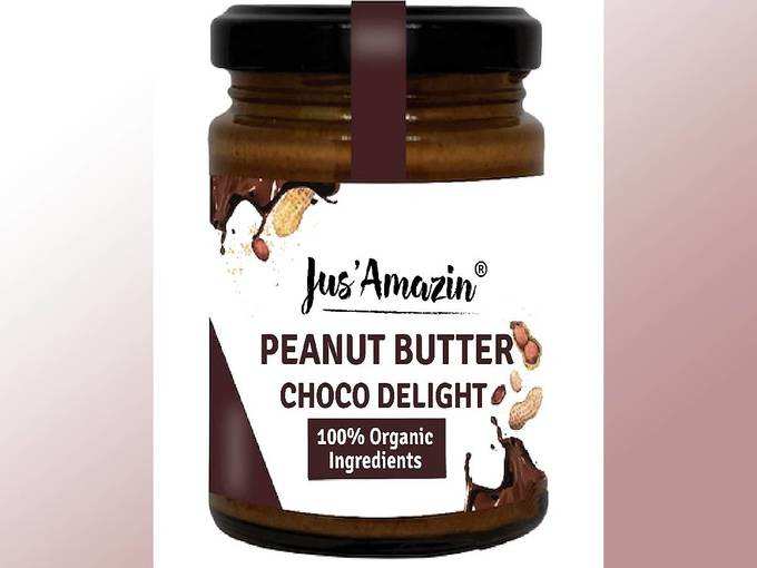 Jus&#39; Amazin Organic Peanut Butter - Choco Delight - High Protein | Zero Cholesterol | 100% Natural | Dairy Free | Soy Free | Vegan (200 g)