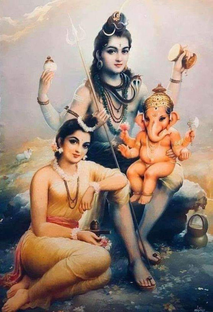 Lord Shiva, Parvati And Ganesh