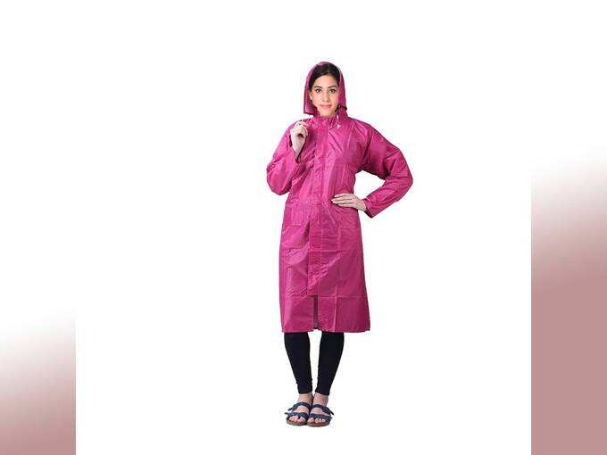 Malvina Girl&#39;s PVC Hooded Rain Coat, Overcoat with Hidden Collar Pocket for Cap (Pink)