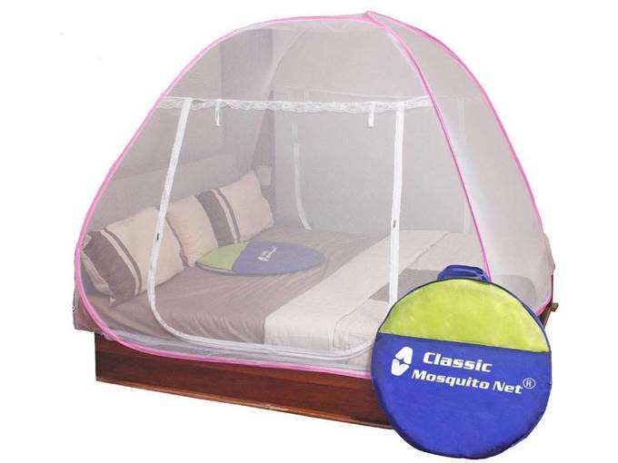 Classic Foldable Mosquito Net King Size Double Bed with Free Saviours - (Pink)