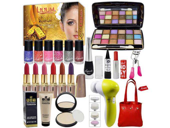 Laperla Exclusive Beauty Combo Makeup Set With Gold Facial Kit,Massager &amp; Handbag