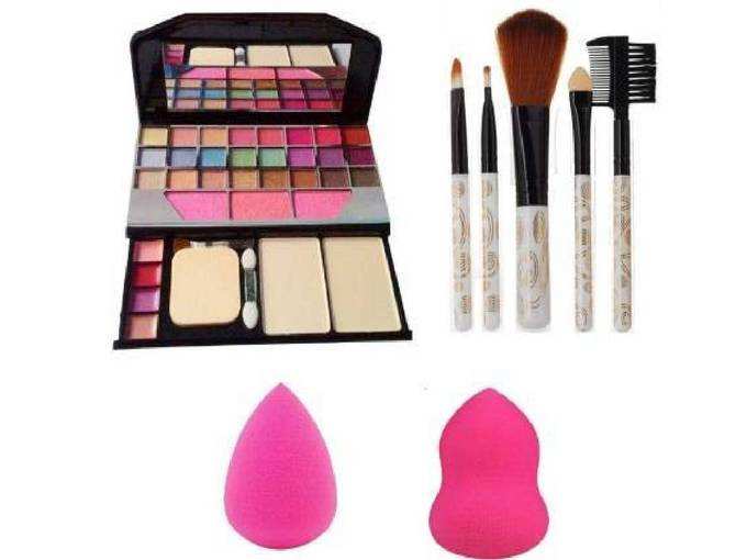 TYA Makeup kit + 5 pcs Makeup Brush + 2 pc Blender Puff Combo