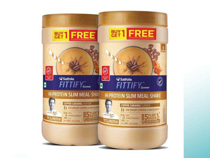 Saffola FITTIFY Gourmet Hi-Protein Slim Meal Shake - Coffee Caramel, 420 gm (Buy 1 Get 1 Free)