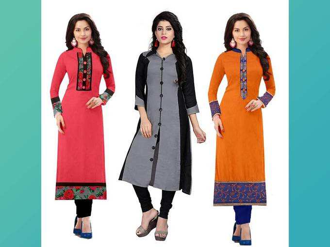 RAMDEV Women&#39;s cotton straight Kurta (Pack of 3) (Combo Kurti For Girl1_ Multi_ Free Size)