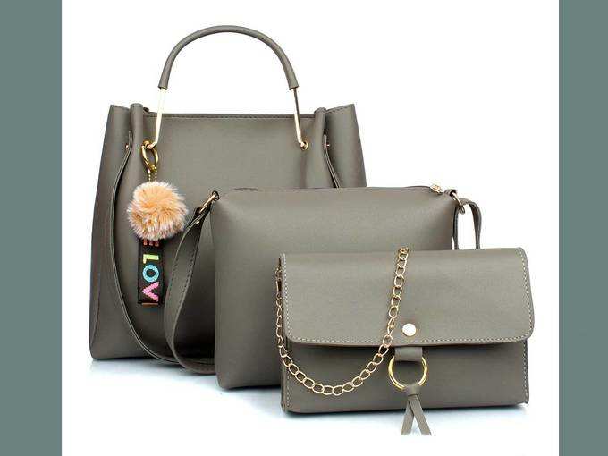 Mammon Women&#39;s Handbag &amp; Sling Bag (Set of 3) (3LR-bib-Grey_Grey)