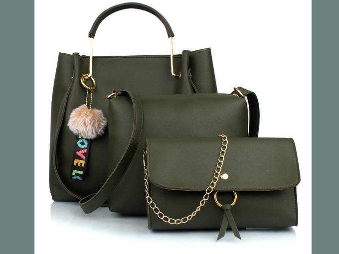 Roll over image to zoom in Mammon Mammon Women&#39;s Handbag With Sling Bag &amp; Clutch (Set of 3) (3LR-bib-Green-Tie_Green)