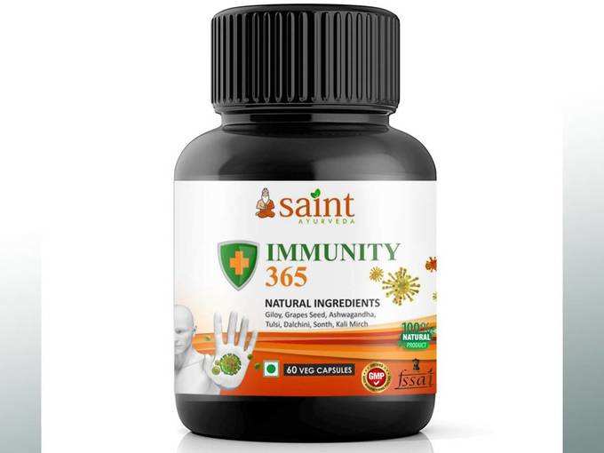 Saint Ayurveda Immunity 365 - Herbal Immunity Booster Capsules | Giloy, Ashwagandha, Grapes Seeds, Tulsi, Dalchini, Sonth, Kali Mirch, Green Tea extract