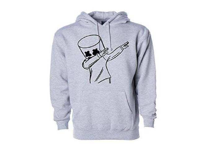 WearIndia Unisex Dancing Marshmello Melloween Grey Color Black Printed Cotton Hoodies with Kangaroo Pocket